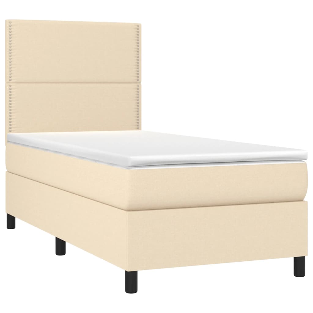 kontinentalseng med madras 90x190 cm stof cremefarvet