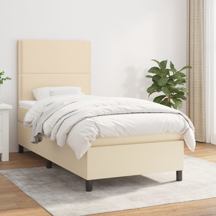 kontinentalseng med madras 100x200 cm stof cremefarvet