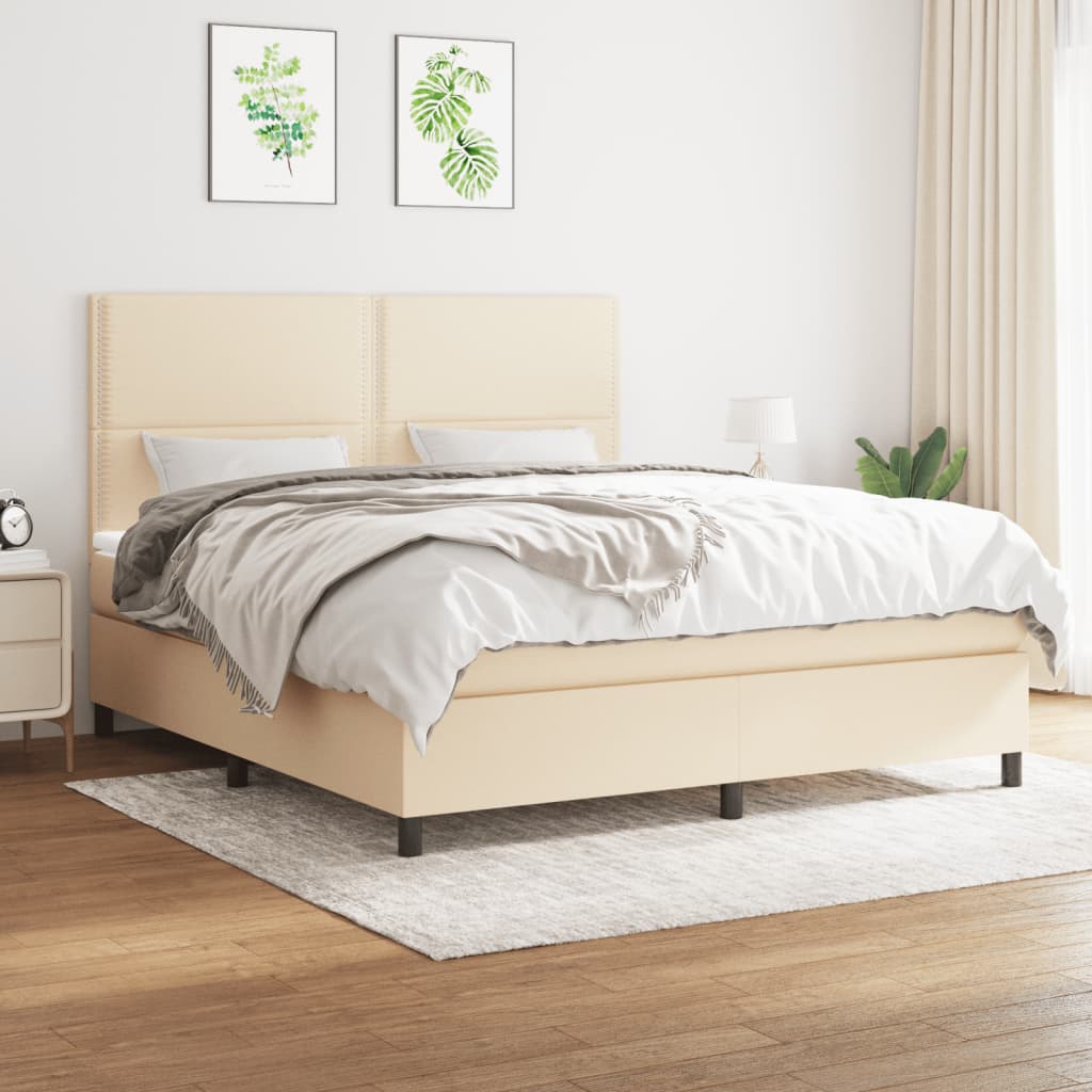 kontinentalseng med madras 180x200 cm stof cremefarvet
