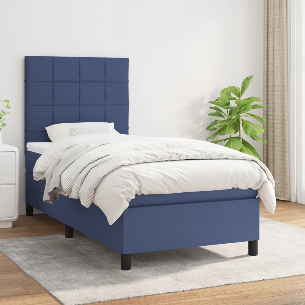kontinentalseng med madras 90x190 cm stof blå