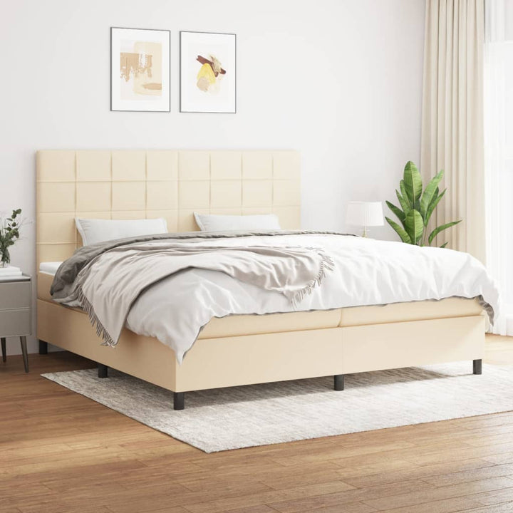 kontinentalseng med madras 200x200 cm stof cremefarvet