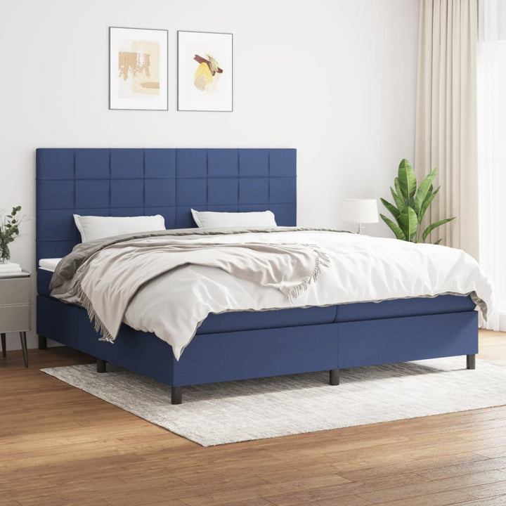 kontinentalseng med madras 200x200 cm stof blå