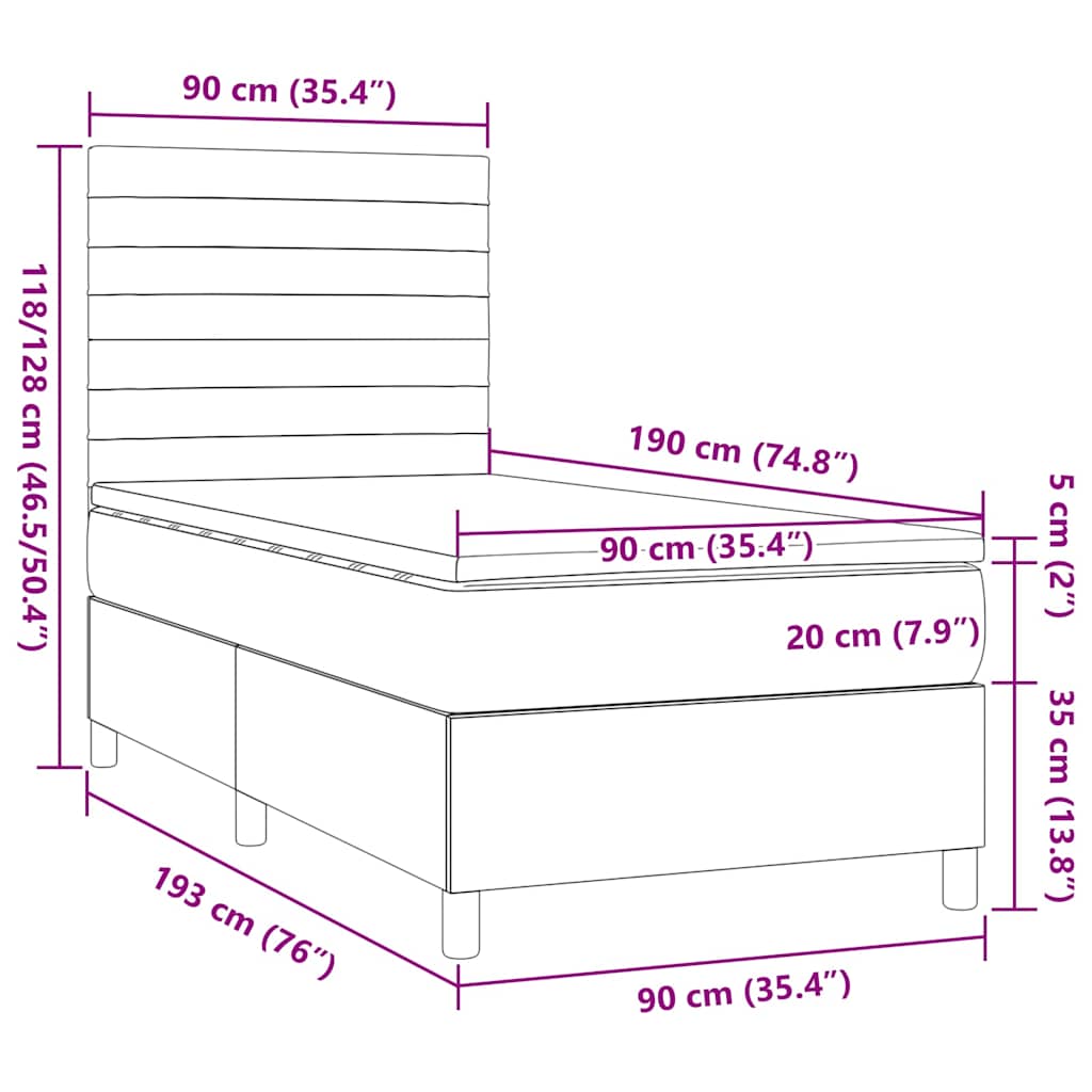 kontinentalseng med madras 90x190 cm stof gråbrun