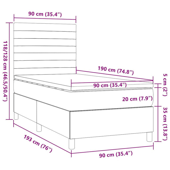 kontinentalseng med madras 90x190 cm stof gråbrun