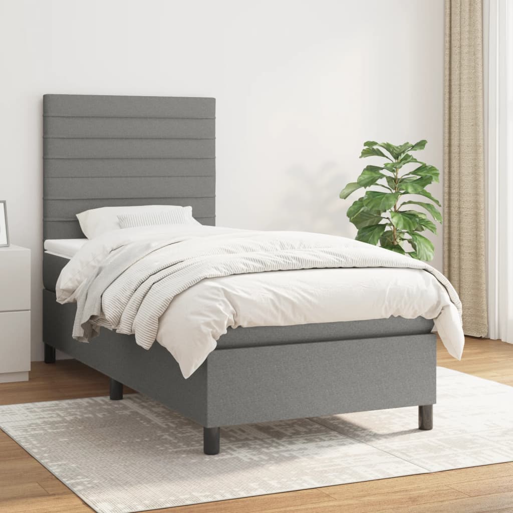 kontinentalseng med madras 90x200 cm stof mørkegrå