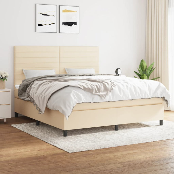 kontinentalseng med madras 180x200 cm stof cremefarvet