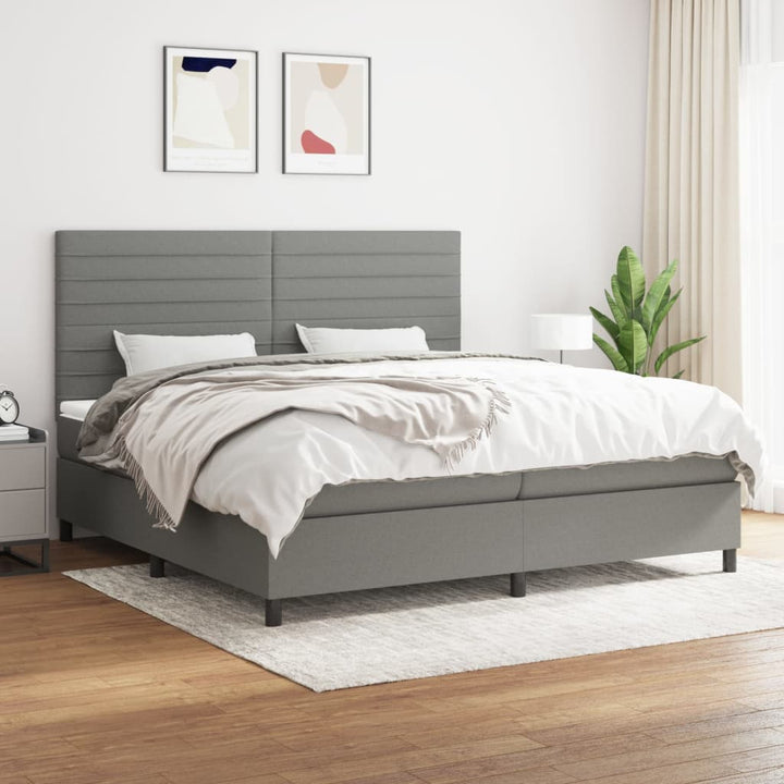 kontinentalseng med madras 200x200 cm stof mørkegrå