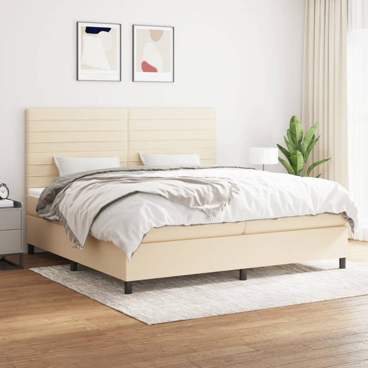 kontinentalseng med madras 200x200 cm stof cremefarvet