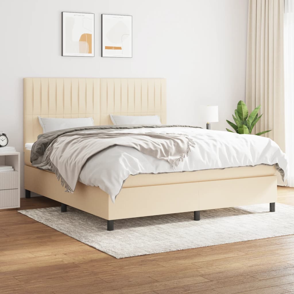 kontinentalseng med madras 180x200 cm stof cremefarvet