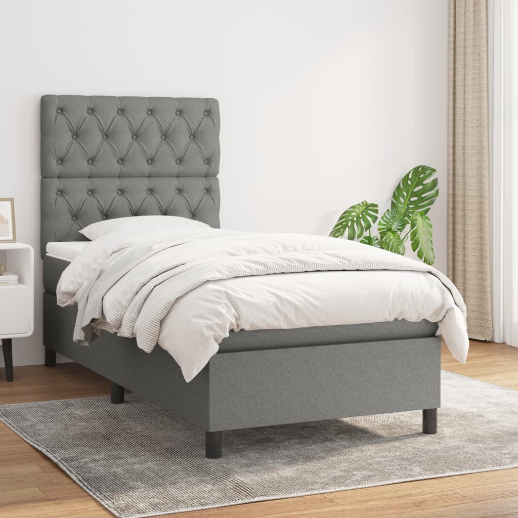 kontinentalseng med madras 80x200 cm stof mørkegrå