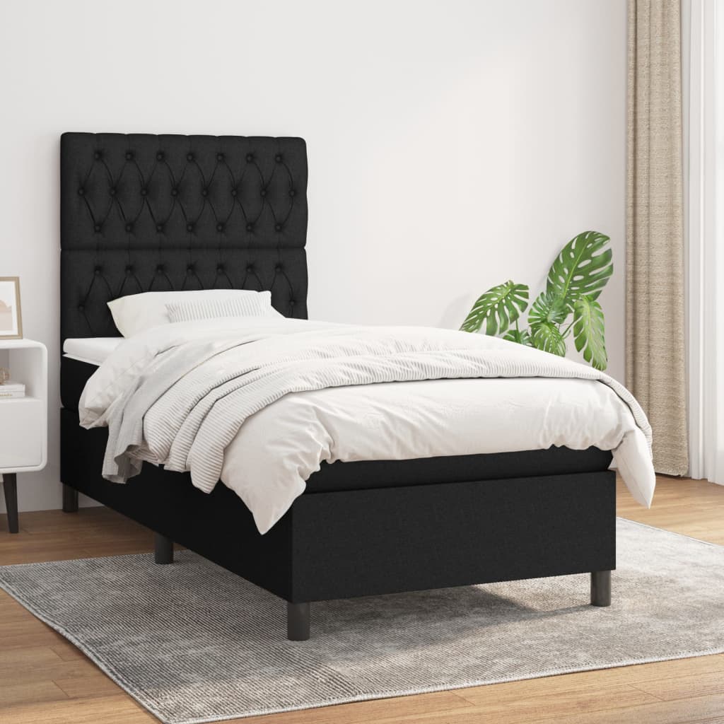 kontinentalseng med madras 90x190 cm stof sort