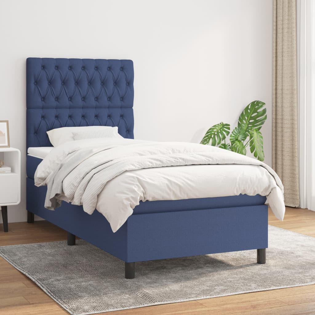 kontinentalseng med madras 90x190 cm stof blå