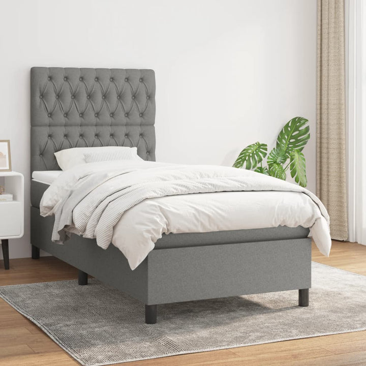 kontinentalseng med madras 90x200 cm stof mørkegrå