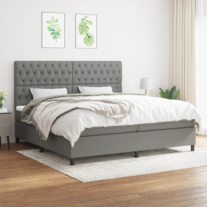 kontinentalseng med madras 200x200 cm stof mørkegrå