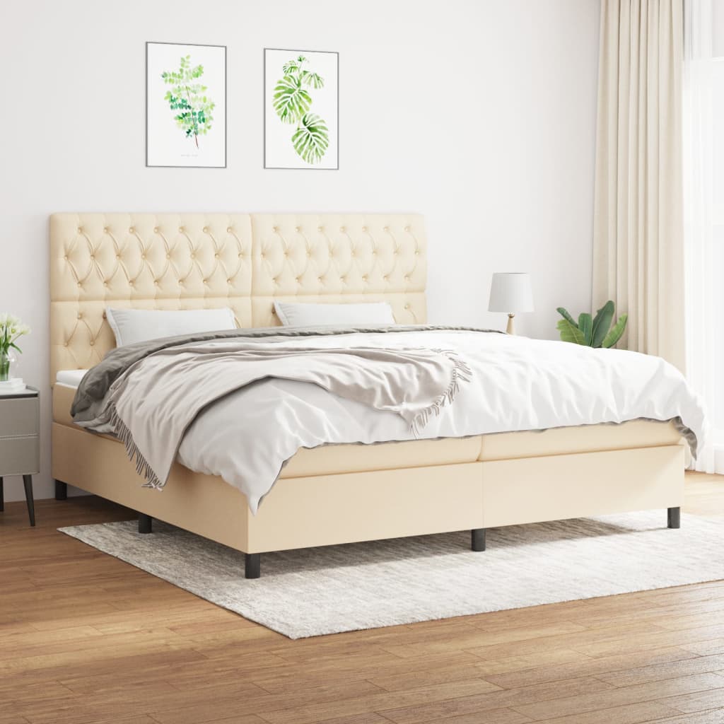 kontinentalseng med madras 200x200 cm stof cremefarvet