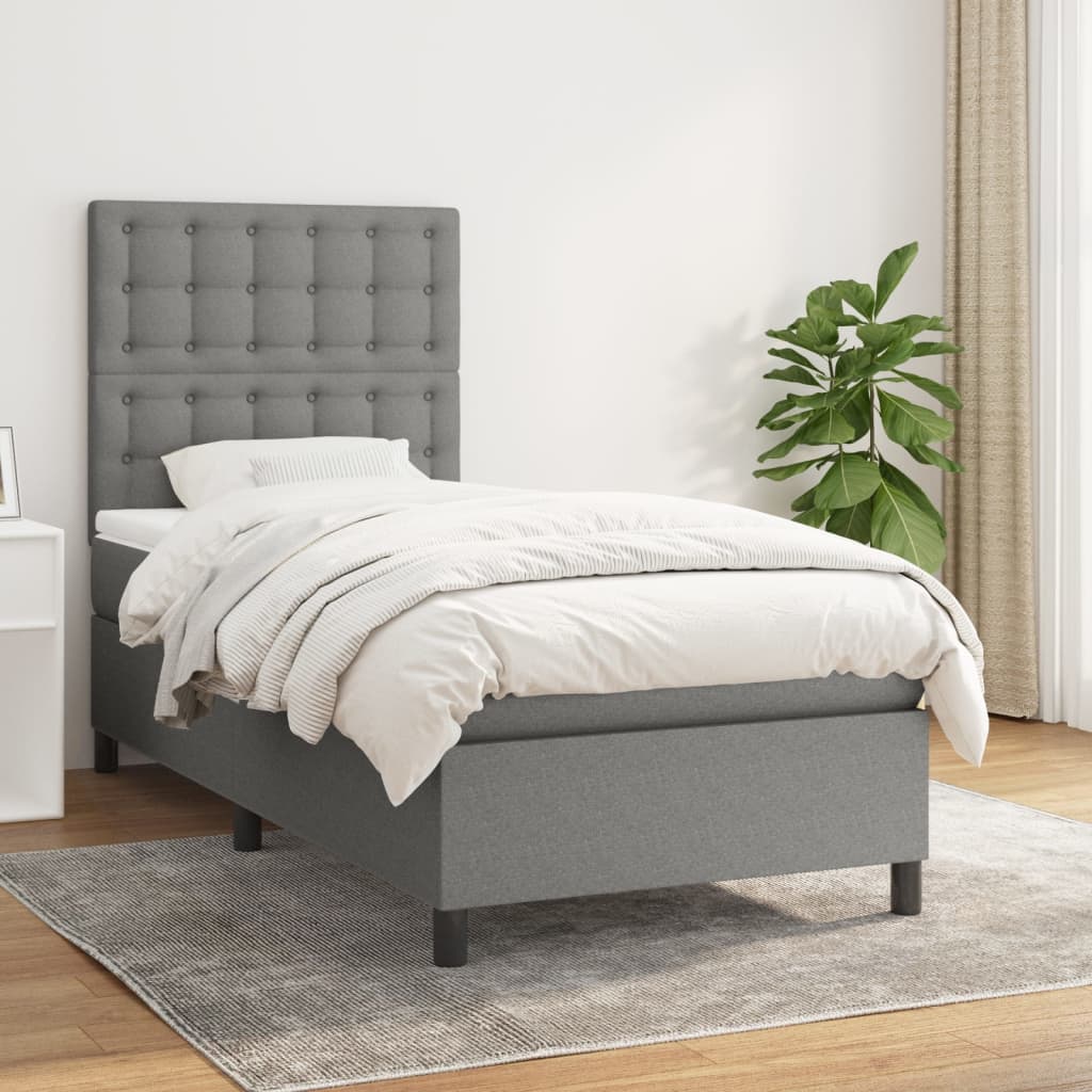 kontinentalseng med madras 90x190 cm stof mørkegrå