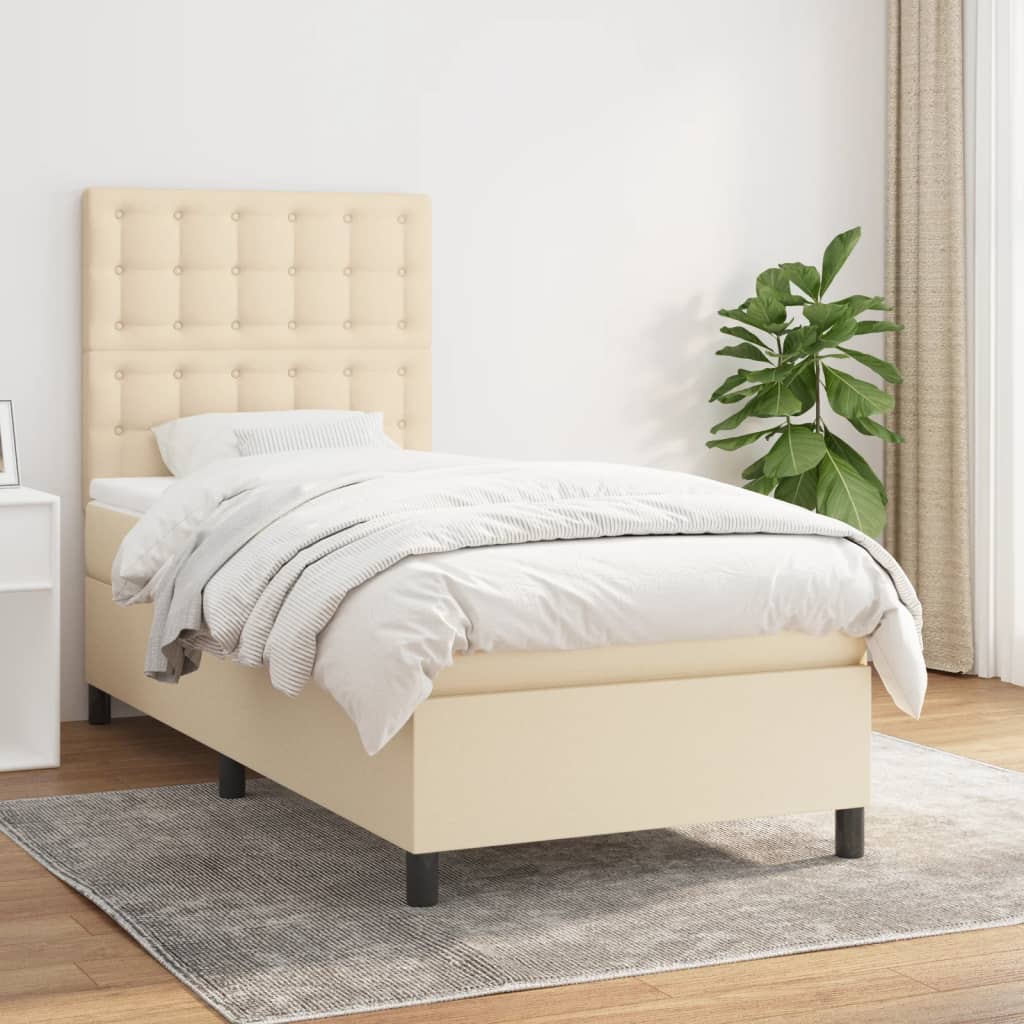 kontinentalseng med madras 90x190 cm stof cremefarvet