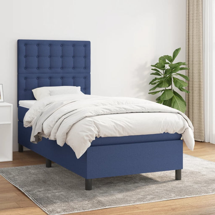 kontinentalseng med madras 90x200 cm stof blå