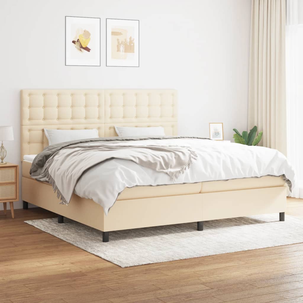 kontinentalseng med madras 200x200 cm stof cremefarvet