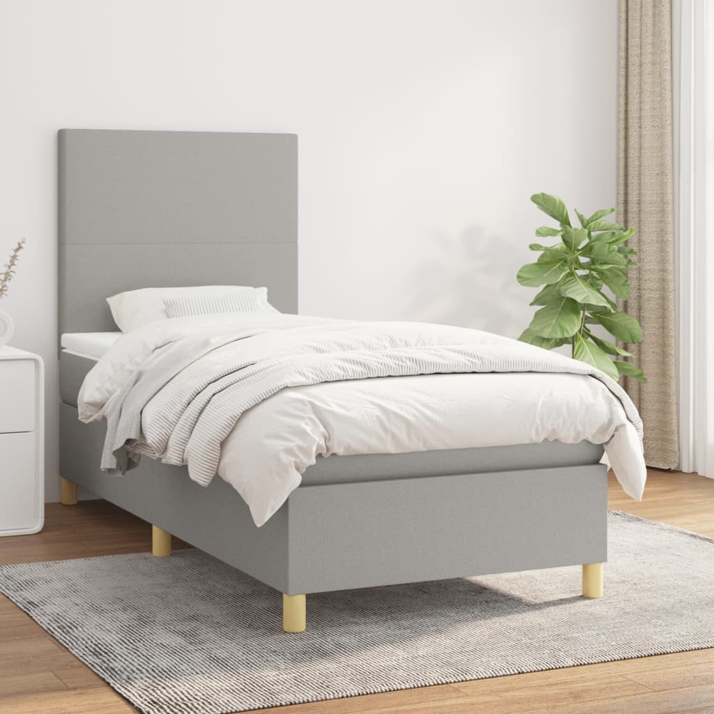 kontinentalseng med madras 90x190 cm stof lysegrå