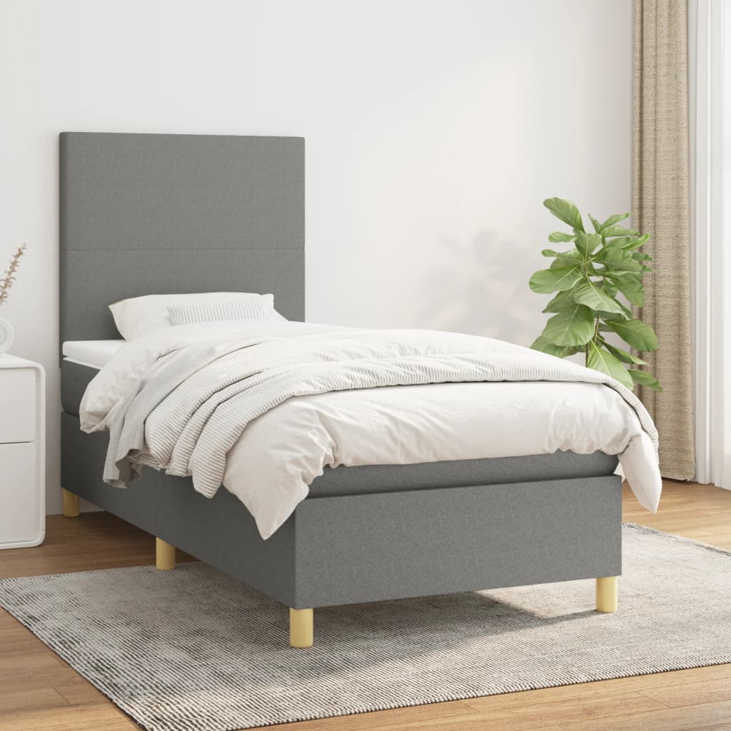 kontinentalseng med madras 90x190 cm stof mørkegrå