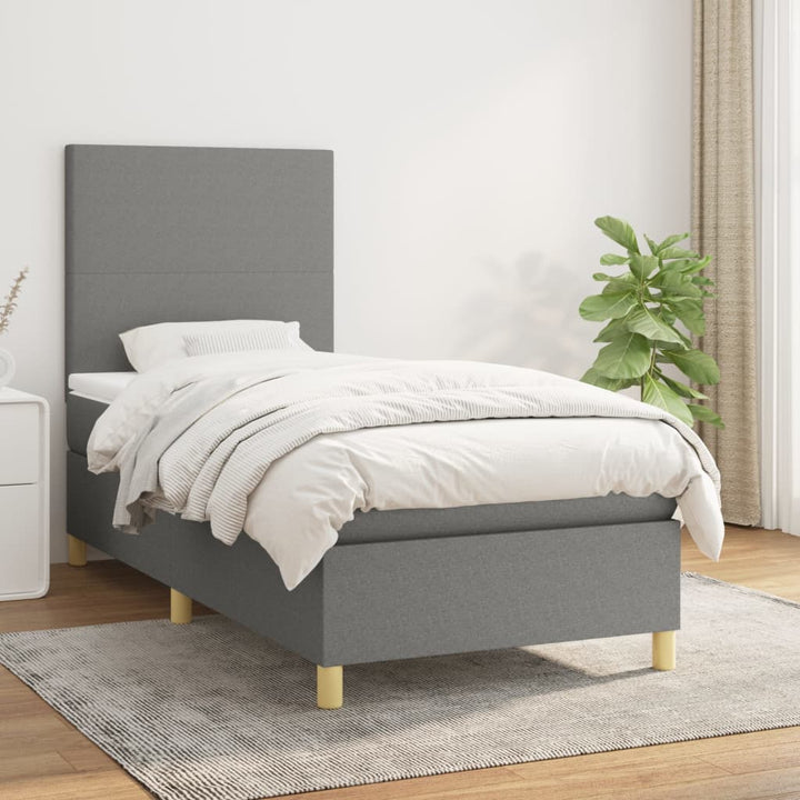 kontinentalseng med madras 90x200 cm stof mørkegrå