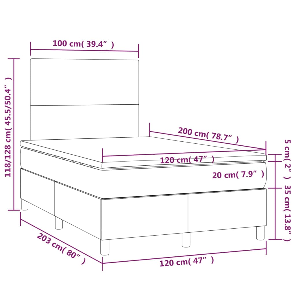 kontinentalseng med madras 120x200 cm stof sort