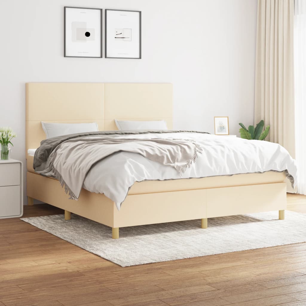 kontinentalseng med madras 160x200 cm stof cremefarvet