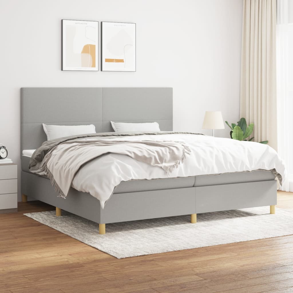 kontinentalseng med madras 200x200 cm stof lysegrå