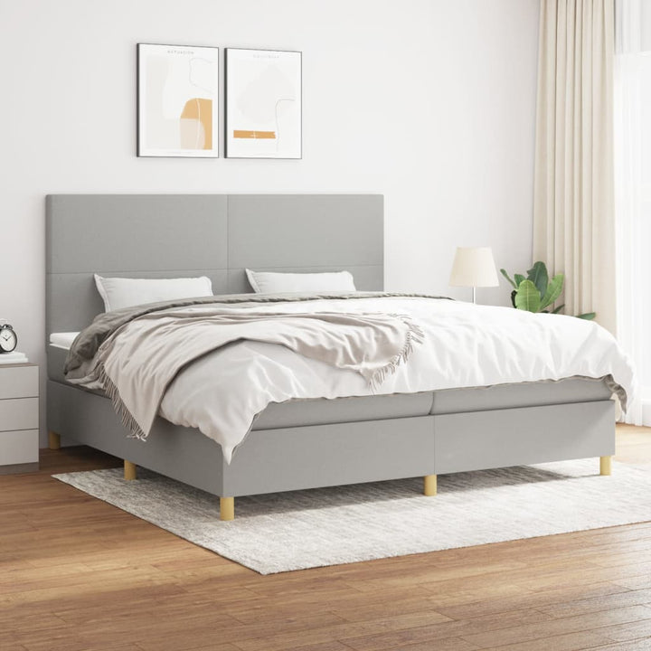 kontinentalseng med madras 200x200 cm stof lysegrå
