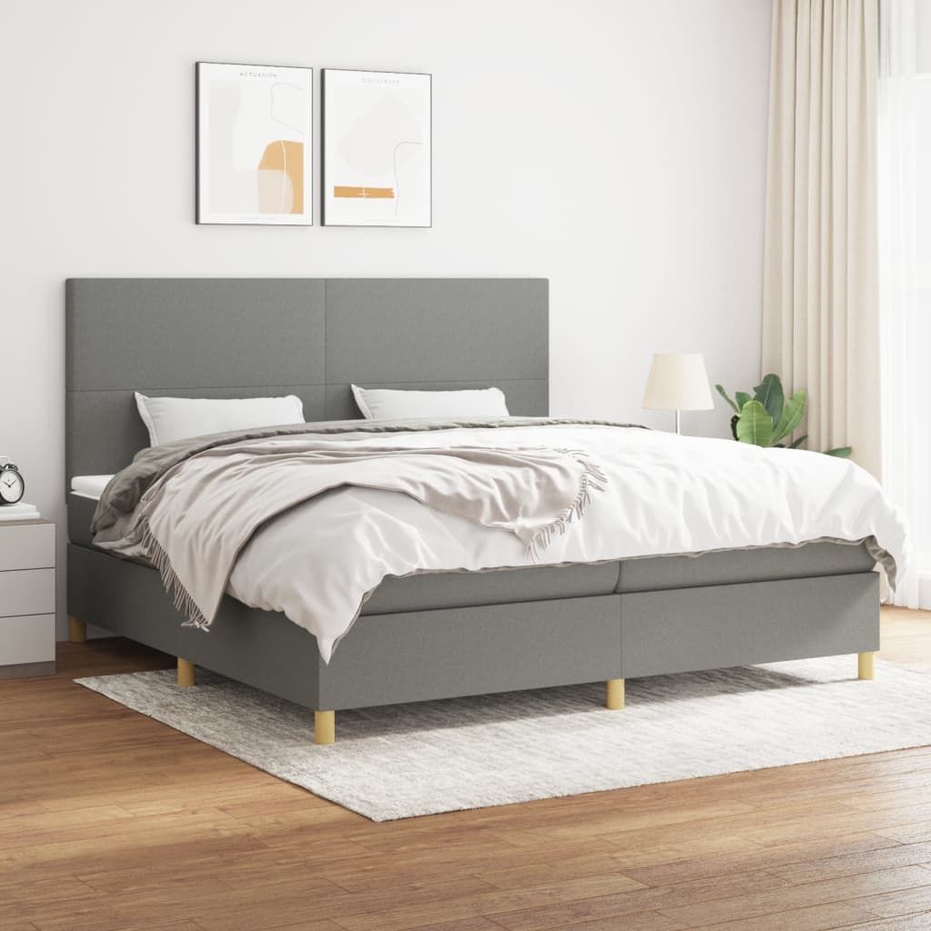 kontinentalseng med madras 200x200 cm stof mørkegrå
