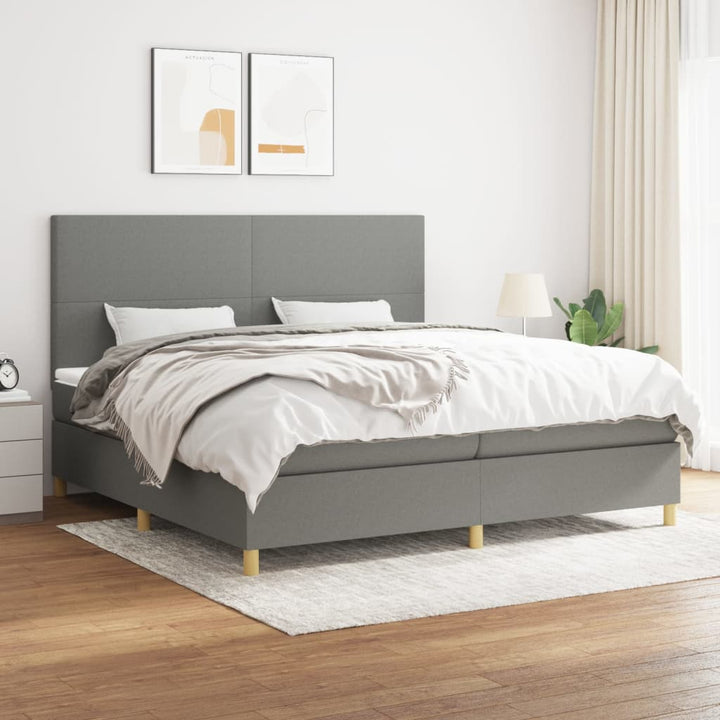 kontinentalseng med madras 200x200 cm stof mørkegrå