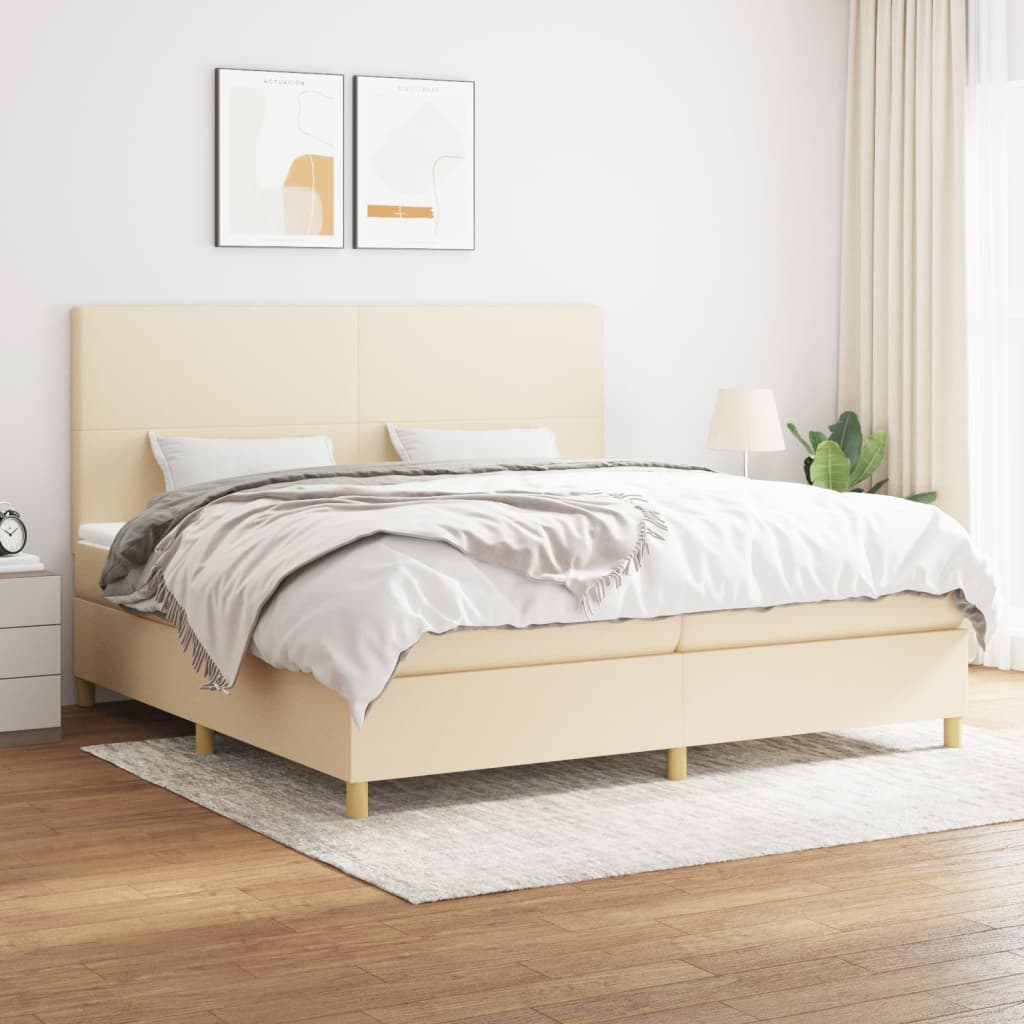kontinentalseng med madras 200x200 cm stof cremefarvet