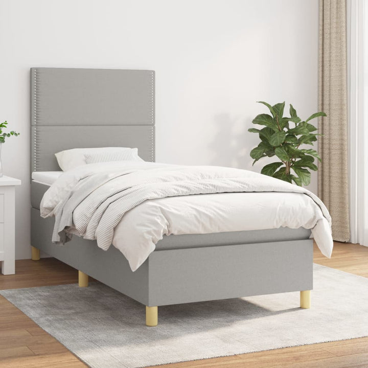 kontinentalseng med madras 90x190 cm stof lysegrå