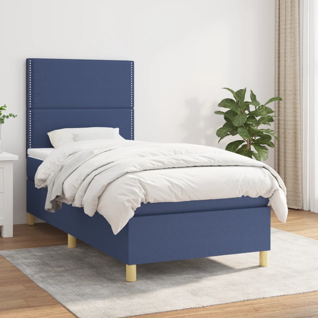 kontinentalseng med madras 90x190 cm stof blå
