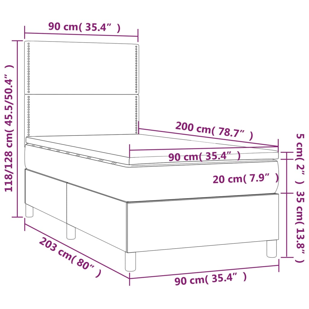 kontinentalseng med madras 90x200 cm stof mørkegrå