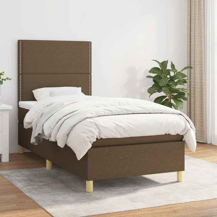 kontinentalseng med madras 90x200 cm stof mørkebrun