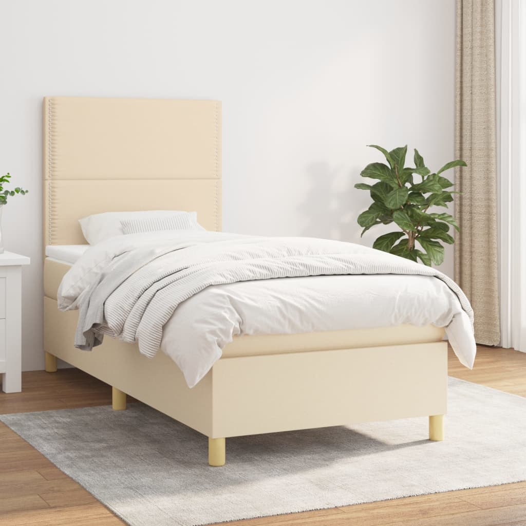 kontinentalseng med madras 100x200 cm stof cremefarvet