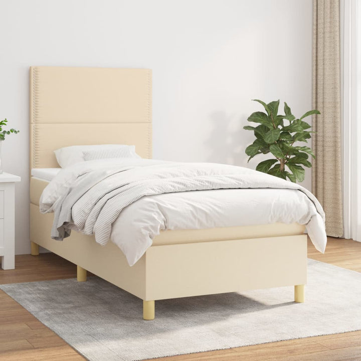 kontinentalseng med madras 100x200 cm stof cremefarvet