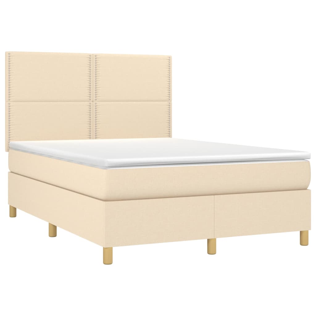 kontinentalseng med madras 140x190 cm stof cremefarvet