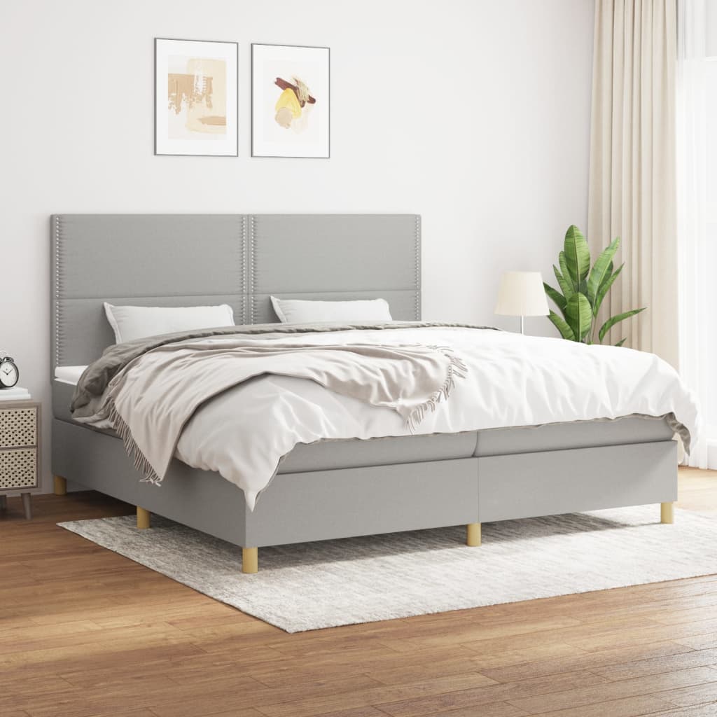 kontinentalseng med madras 200x200 cm stof lysegrå