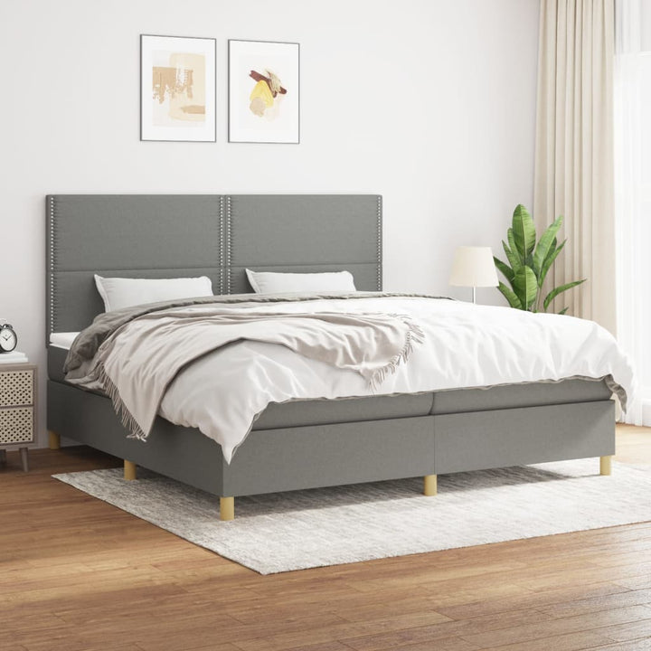 kontinentalseng med madras 200x200 cm stof mørkegrå