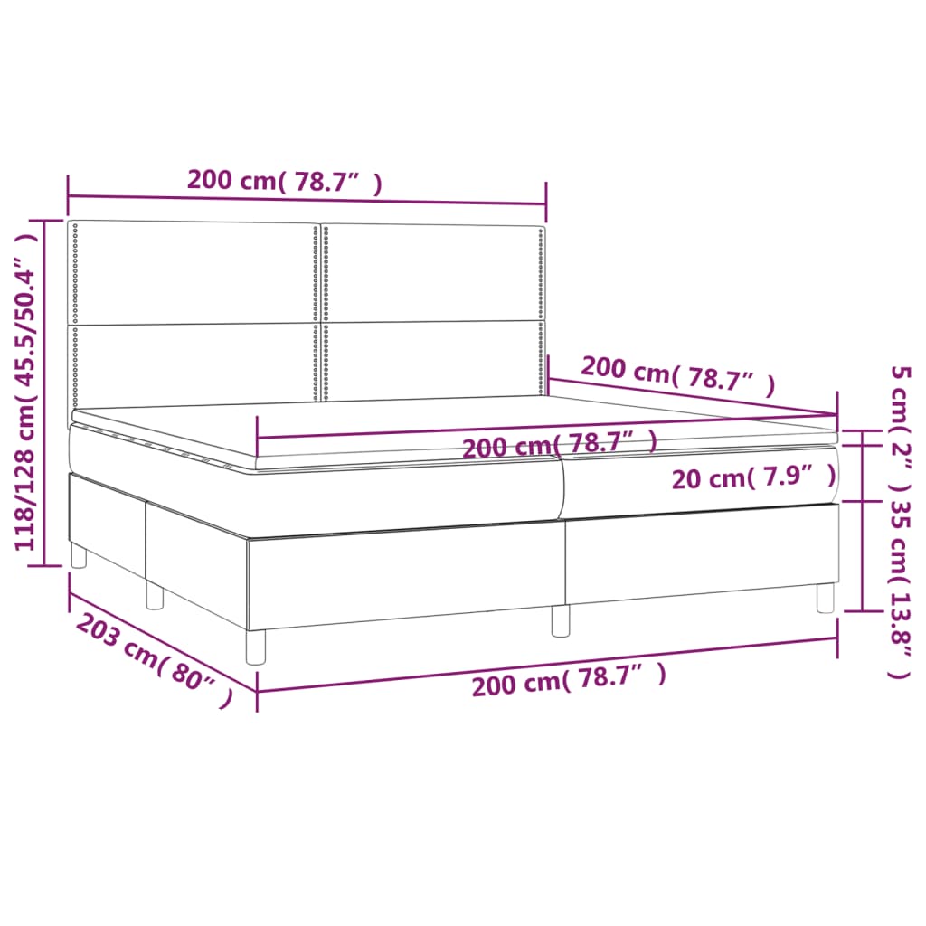 kontinentalseng med madras 200x200 cm stof blå