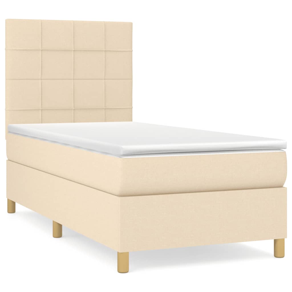 kontinentalseng med madras 90x190 cm stof cremefarvet