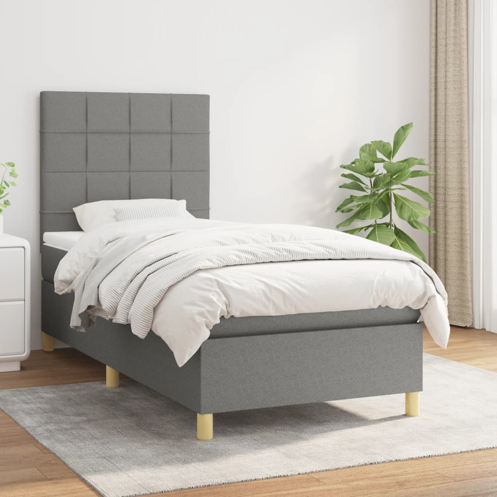 kontinentalseng med madras 100x200 cm stof mørkegrå