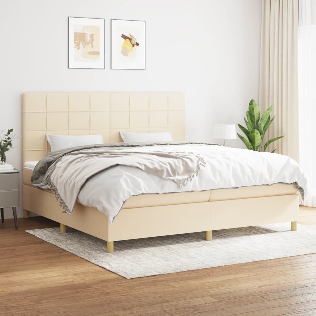 kontinentalseng med madras 200x200 cm stof cremefarvet