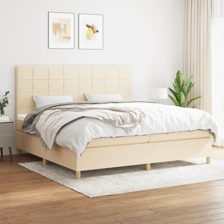 kontinentalseng med madras 200x200 cm stof cremefarvet