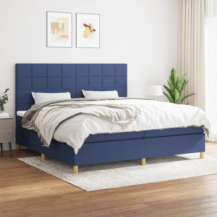 kontinentalseng med madras 200x200 cm stof blå