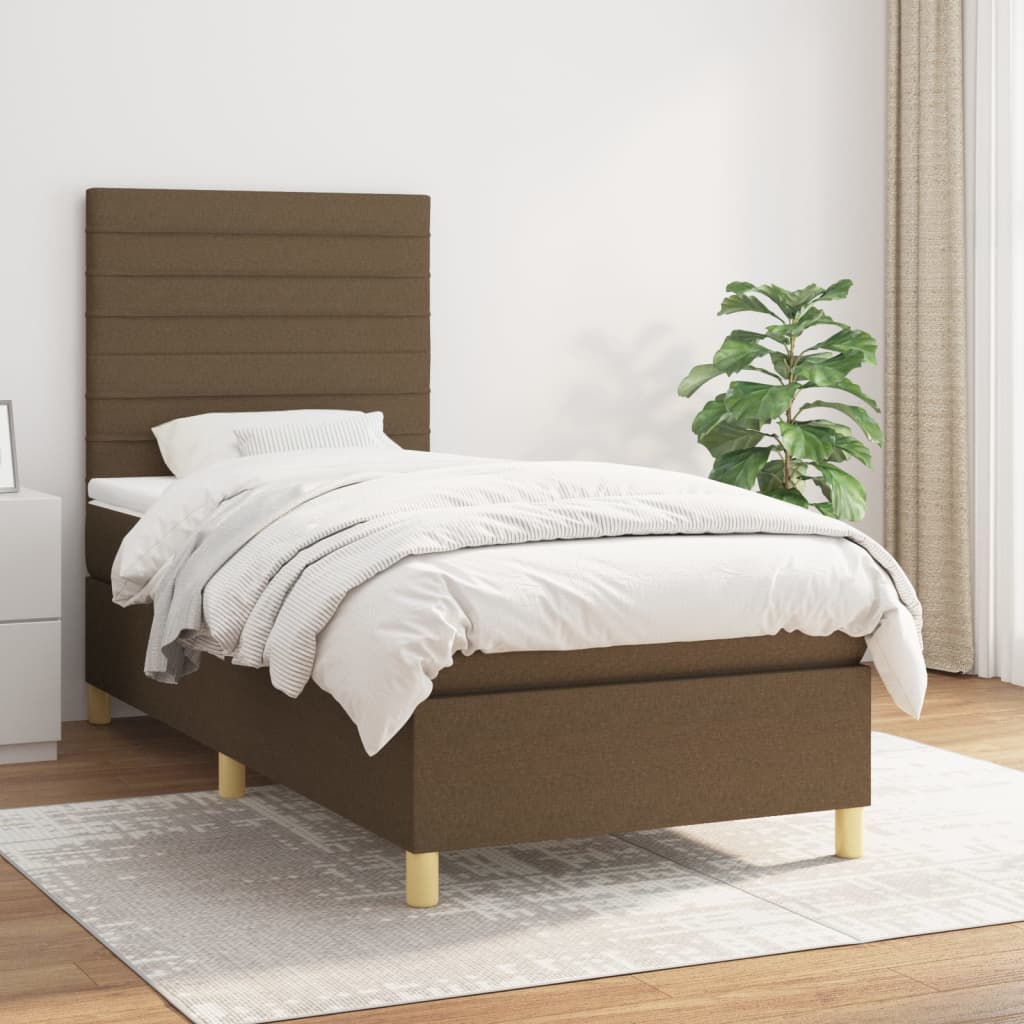 kontinentalseng med madras 90x190 cm stof mørkebrun