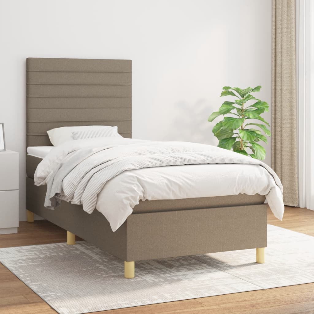 kontinentalseng med madras 90x190 cm stof gråbrun